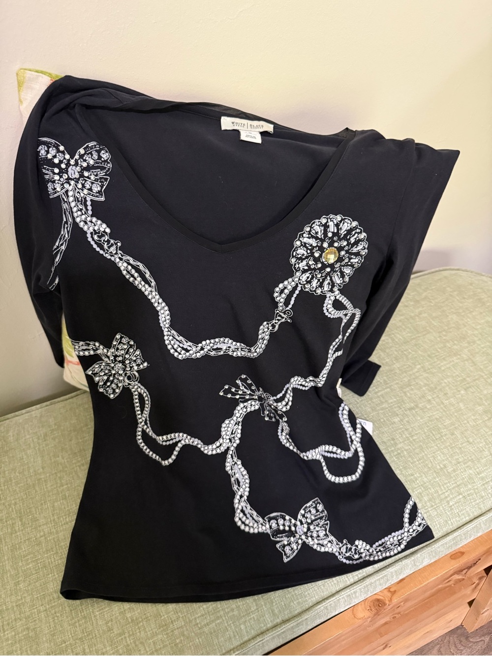 Black House White Market Embellished Beaded Bow & Chain Top